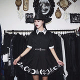 Women Moon Letters Print Gothic Tops Vintage Short Sleeve Black Shirt Punk Harajuku Darkness Goth Blouse Plus Size