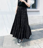 Summer High Waist A Line Skirts Womens Korean Style Office Ladies Cake Ruffles Long Casual Midi Calf Skater Female