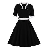 Black And White Women Half Sleeve Patchwork Robe Pin Up Swing Office Ladies Dresses