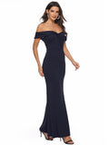 New One Word Shoulder V Neck Evening Dress Side-Slit Party Mermaid Floor Length Robe Prom Dress