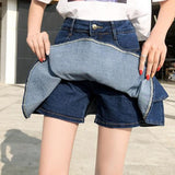 Harajuku Punk Denim Mini Pleated Summer High Waist Jeans Shorts Skirts Women Korean Ruffles Bottoms