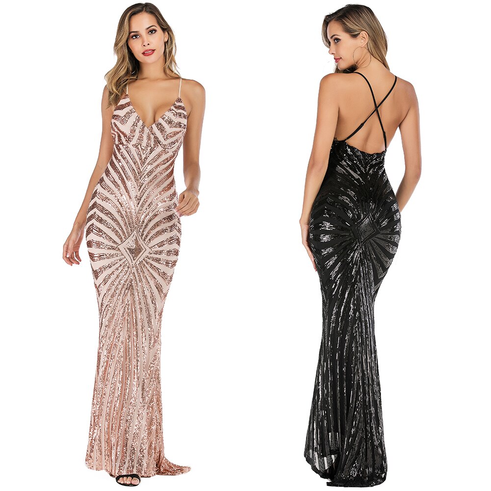 Sexy Sleeveless Cocktail Dress Black Apricot Mermaid Spaghetti Strap Sequin Formal Dress Party Gown