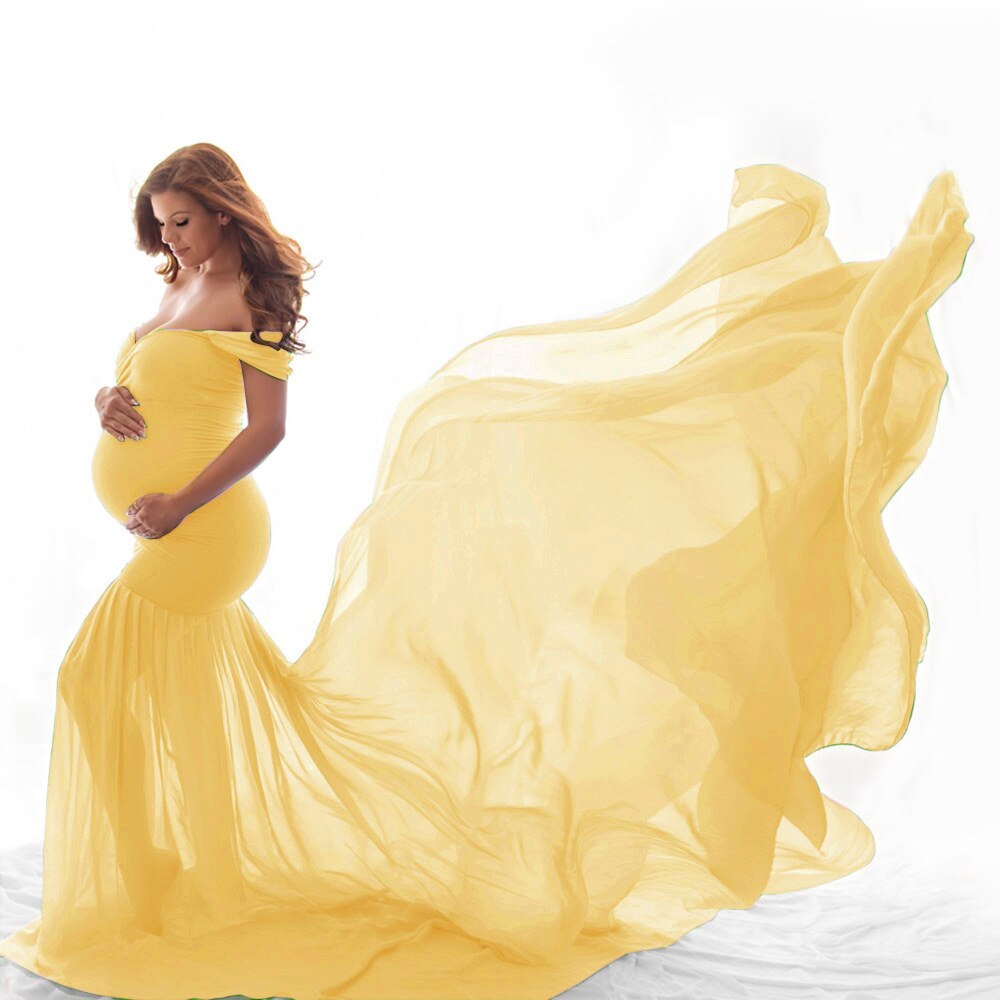 New Pregnant Evening Dress Maternity Photography Props For Shooting Photo Pregnancy Clothes Cotton Chiffon Off Shoulder