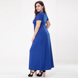 Black Formal 4XL Plus Size Women Short Sleeve High Waist V Neck Long Maxi Evening Party Dresses