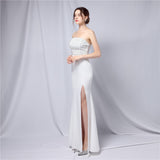 New Hot Drilling Off Shoulder Dress Sexy Strapless Slit Evening Women Party Maxi Dress