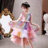 Kids Formal Wear Wedding Party Dress With Bow Girl Princess Dress Sequin Flower Girl Dress Birthday Party Dress