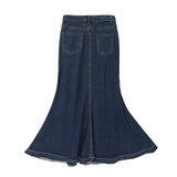 High Waisted Denim Mermaid Women Long Blue Jean Solid Casual Autumn Package Hip Fishtail Skirt