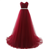 Burgundy Ball Gown Floor Length Tutu Pearls Beaded Fantastic Formal Dress Sweetheart Neck A-line Robe