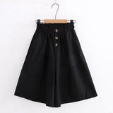 2021 Button Front School Women Wide Leg Shorts Skirts Korean Style Casual Loose Solid Elastic Waist Streetwear Flare Short Pants