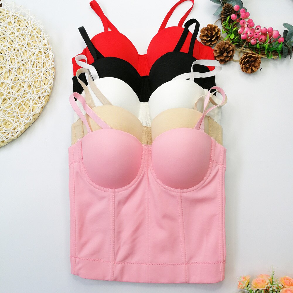 Winter Long Sexy Corset With Cup Wedding Women Camis Built In Bra Crop Top Push Up Breast