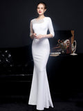 See through Tulle Long Sleeve Dress Champagne Appliques Beads Evening Dress