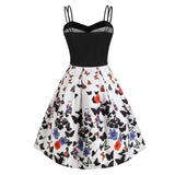 2021 Butterfly Print 50s Vintage Dress Spaghetti Strap Women Pin Up Retro High Waist Knee Length Rockabilly Swing Dresses