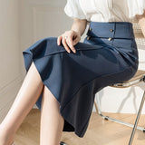 Office Lady Elegant Mermaid Skirts Fashion Korean Style Double Breasted Women A-line Long Skirt