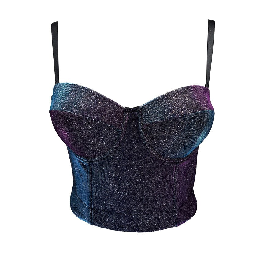 Gradient Shiny Sexy Night Club Party Crop Top Push Up Bralette Bra Cropped To Wear Out Corset Tops Cami Clothing