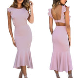 Sexy Mermaid Maxi Trumpet Women Sleeveless Backless Party Fishtail Dress