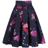 2021 50s Retro Floral Print Vintage Pleated Skirts Womens Harajuku High Waist Plus Size Midi Skirt Cotton Summer 3XL Swing Skirt