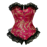 Women Sexy Lace Trim Overbust Corsets Waist Trainer Body Shaper Vintage Floral Jacquard Corset Bustier Lingerie Top Plus Size