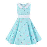2022 Casual 50s 60s Swing Vintage Dress for Children Kids Swing Cotton Retro Cherry Floral Print Polka Dot Dress for Girl