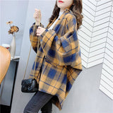 Autumn Plaid Print Shirt Jacket Vintage Shirt Harajuku BF Thick Coat Single Breasted Streetwear Long Sleeve Office Jacket