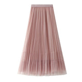 Women Summer Elegant Solid Color Midi Tulle Ladies Summer Streetwear Casual High Waist Long Pleated Skirt