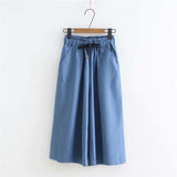2021 Korean Fashion Women Jeans Shorts Skirts Summer Solid Elastic Waist Loose Casual Denim Wide Leg Short Pants Dropshipping