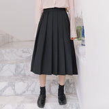 Women High Waist Pleated Skirts Spring Korean Style Solid Color All-match Ladies Elegant A-line Long Skirt