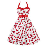 Elegant Summer Casual Rockabilly Retro Dress Women Sexy Halter Skull Flower Polka Dot Printed Vestido De Festa Midi Jurken