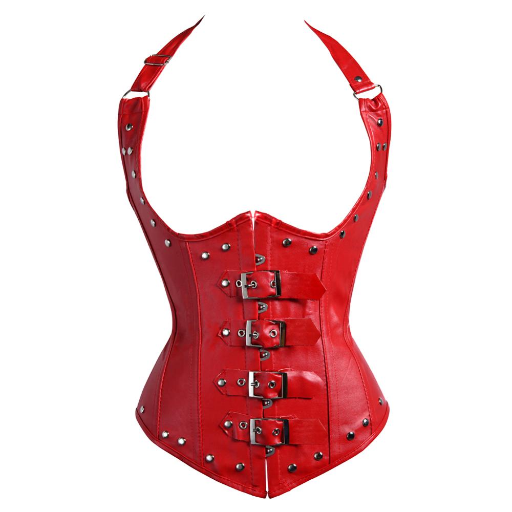 Women Sexy Gothic Faux Leather Underbust Corset Steampunk Spiral Steel Boned Corset Waist Trainer Corsets Bustiers Lingerie Top