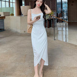 Casual Sleeveless Ladies Midi Dress Summer New Fashion Elegant Split Women Solid Party Dress Vestidos