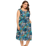 Plus Size Vintage Retro 5XL 6XL Sleeveless Floral Print Elegant Women Casual Dresses With Pockets