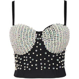 Summer Crop Tops With Cups Off Shoulder Corset Built In Bra Sexy Top Dance Beads Push Up Breast Clothing