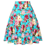 2021 Blue Strawberry Women Swing Midi Skirt High Waist Casual Office Retro Vintage 40s 50s 60s Pinup Rockabilly Plus Size Skirts