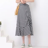 High Waist Plaid Buttocks Side Split Mermaid Japan Style Black Elegant Jupe Skirts