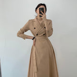 Autumn Women Elegant Pleated Shirt Dresses Full Sleeve Slim Double Breasted Sashes Dress Chic Female Office Lady Maxi Vestidos