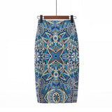 Summer Women Stretch Slim Print Bag Hip Ladies Mid-Length Casual Floral High Waist Pencil Skirt