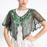 Retro Geometric Sequin Shrug Vintage 1920s Shawl Wraps Flapper Cover Up Women Mesh Scarf