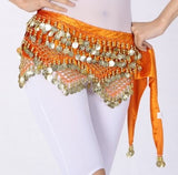 Women Sweet Bellydance Hip Scarf With Gold Coins Skirts Wrap Noisy Egyptian Dancing Hand Crocheted Bead Velvet Waist Belt