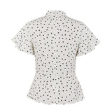 Bohemian Bow Tie Neck White Tops Women Polka Dot Vintage Blouse Ruffle Short Sleeve 2021 Summer Elegant Ladies Blouses 50s Style