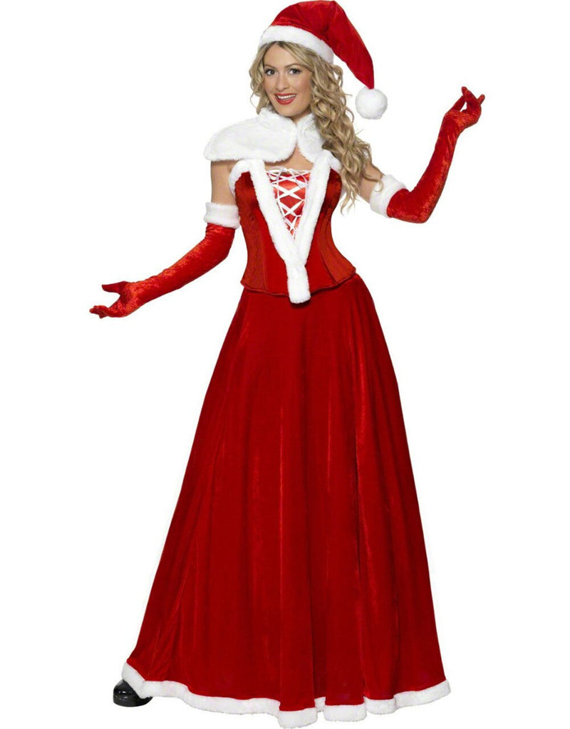 Sexy Women Christmas Costume Adult Mrs Santa Claus Red Velvet Shawls Deep V-neck Dress Female Holiday Cosplay