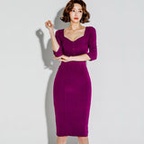 Autumn Women Knee-Length Elegant Casual Long Sleeve Office Lady Sexy High Wasit Fashion Bodycon Dress