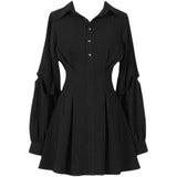 2021 Streetwear Punk Gothic Black Shirt Dress Fashion Hip Hop Grunge Clothes Long Sleeve V Collar Slim High Waist Mini Dresses