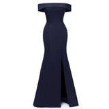 Sexy Burgundy Evening Party Off Shoulder Slim Slit Maxi Runway Sheath Long Bodycon Formal Dresses