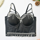 Summer Sexy Rhinestone Tassel Corset Party Short Women Camis Cropped In Bra Crop Top Push Up Breast Cup