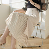 Office Lady Elegant A-line Long Skirts Fashion Korean Style Ruffles High Waist Women Pleated Skirt