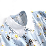 2021 Flora Blue Summer Casual A Line Women Dress With Pocket Little Daisy Peter Pan Collar Swing Rockabilly 40s 50s 60s Sundress