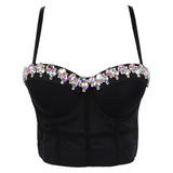 Summer Off Shoulder Sexy Corset Tops Women Beading Diamond Crop Top To Wear Out Night Club Push Up Camis