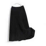Women Elastic High Waist Elegant A-Line Thick Knit Solid Pleated Skirts