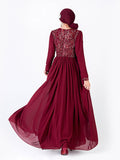 Muslim Long-sleeve Chiffon Middle Eastern Embroidered Big A-line O-neck Sequins Dress