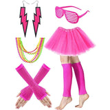 6 pcs/set 80s Adult Tutu Skirt Leg Warmers Fishnet Gloves Earrings Necklace Shutter Glass Party Dress Up