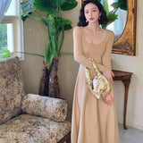 Elegant Long Aleeve Sweater Dress Women Knit Autumn Winter Dress Female Slim A-line Casual Vintage Dress